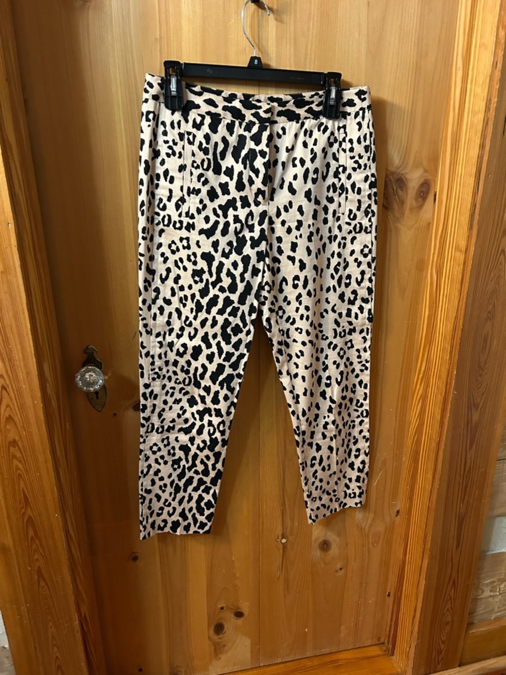Tibi Cream and Black Leopard Print Straight Leg Pants